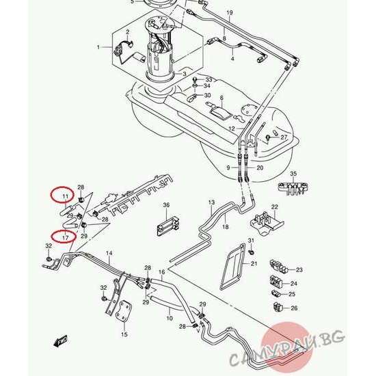 Горивен маркуч №11 OEM 15817-64J00, 1581764J00 Suzuki Grand Vitara