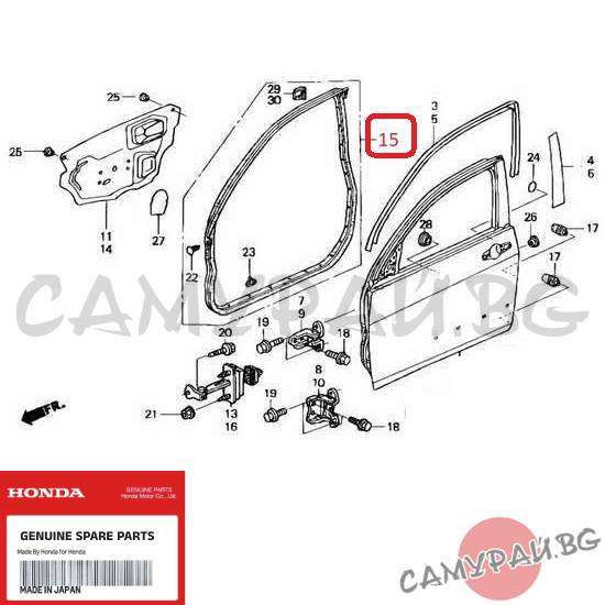 Уплътнение за предна лява врата OEM 72365-SEA-033, 72365SEA033 HONDA Accord