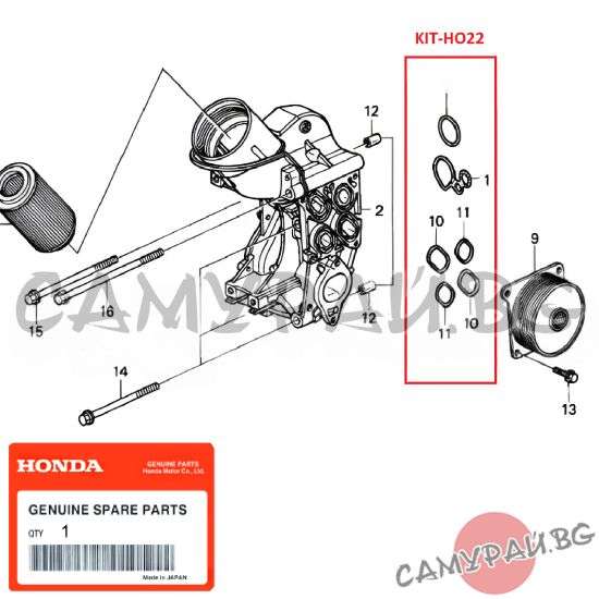 Ремонтен к-кт уплътнения за маслен охладител KIT-HO22 OEM 15401-RBD-E01, 15461-RBD-E01, 15501-RBD-E01, 15502-RBD-E01, HONDA CR-V