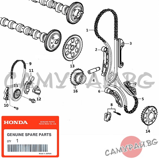 Ангренажен к-кт вериги пълен ОРИГИНАЛЕН, KIT-HON16, OEM 14401-RZ0-G01, 14401RZ0G01 HONDA CR-V N16