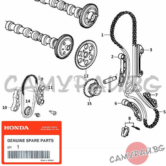 Ангренажен к-кт вериги пълен ОРИГИНАЛЕН, KIT-HON16A2, OEM 14401-RZ0-G01, 14401RZ0G01 HONDA CR-V N16